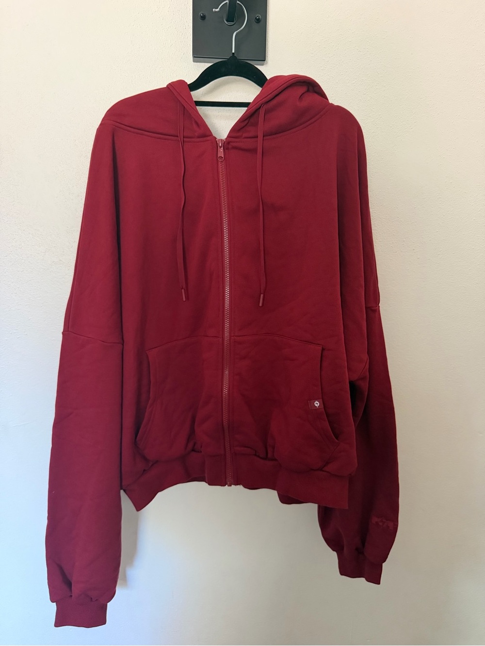 Pop flex Red Zip-Up Hoodie with Drawstring Hood. Size M/L but very oversized.